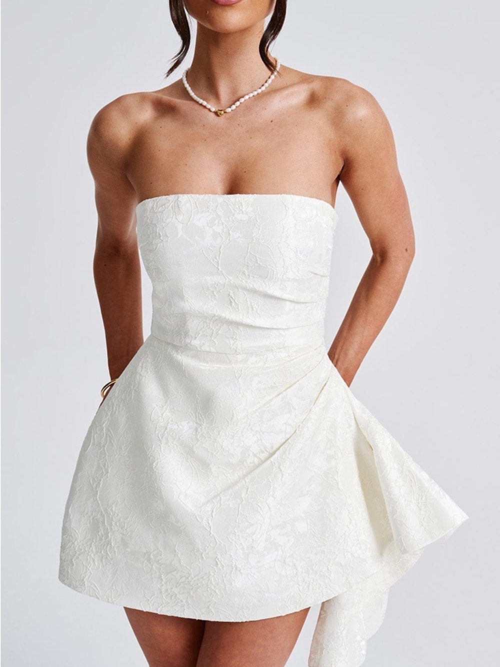 Elodie Playsuit | Strapless White Floral Jacquard Mini Dress